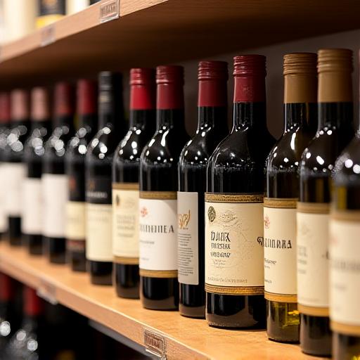 Scaffale con bottiglie di vino rosso e bianco e bottiglie di olio d'oliva.